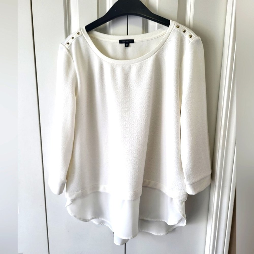 DYNAMITE Size Large White, 3/4 Sleeve Top With Sheer Bottom